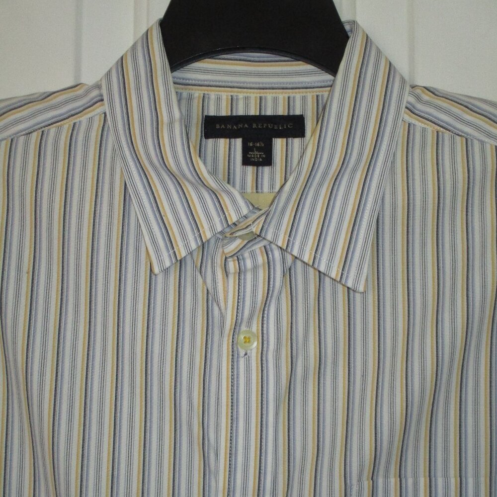 Banana Republic Mens L/S Gray Yellow Cotton Dress Shirt - Size 16.5/34 or Large